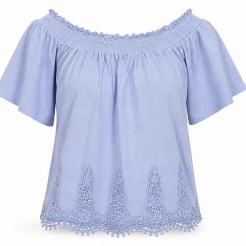 George Womens Blue  Cotton Jersey Blouse Size 8 Off the Shoulder