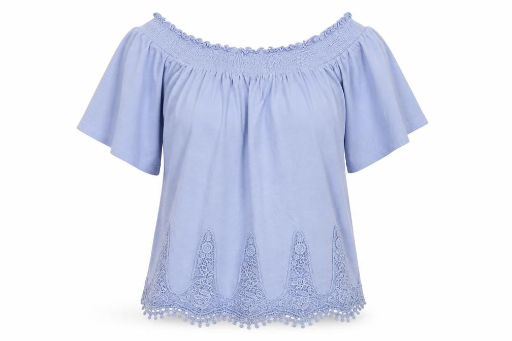 George Womens Blue  Cotton Jersey Blouse Size 8 Off the Shoulder