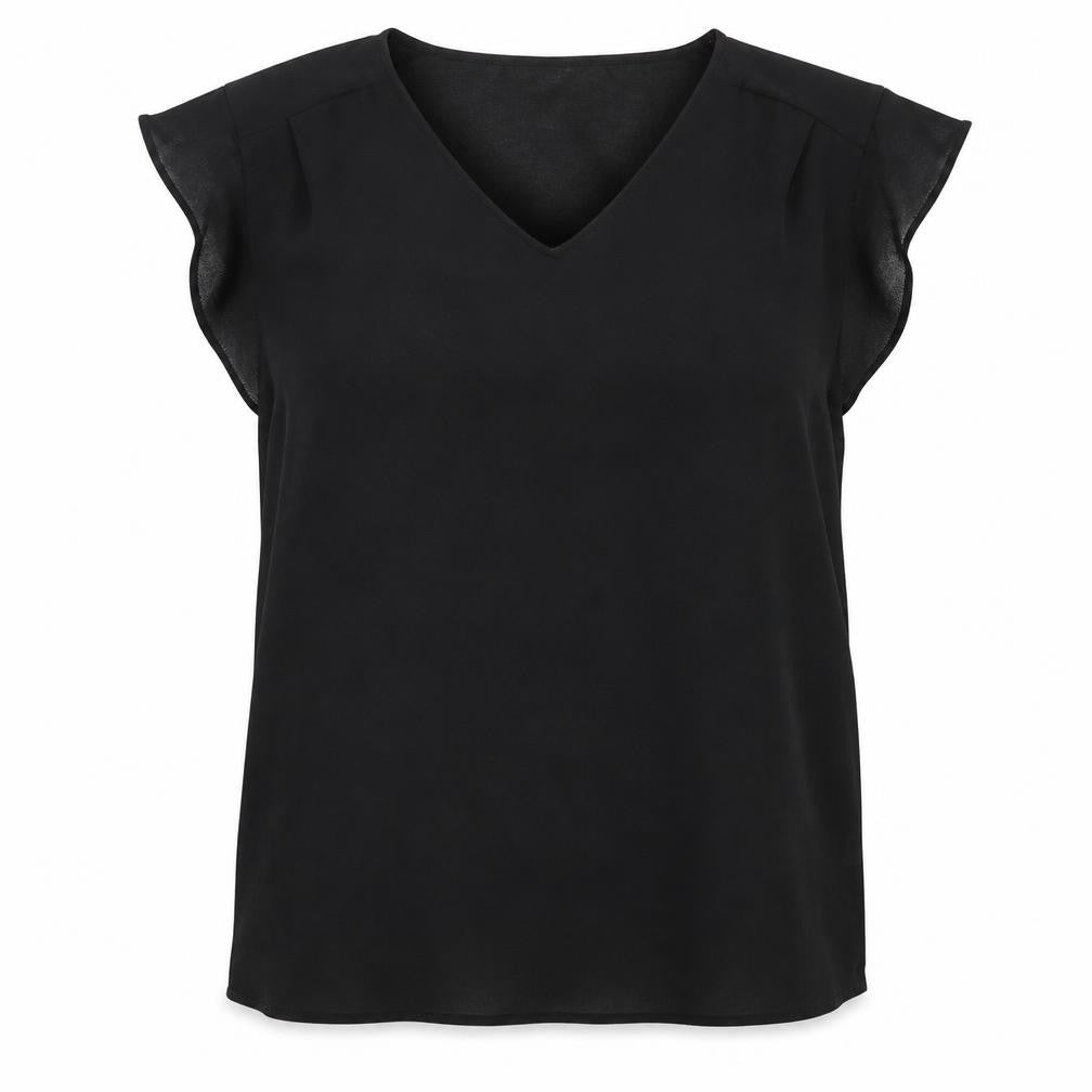 Front view of Atmosphere women’s black polyester basic blouse, size UK 10, v-neck