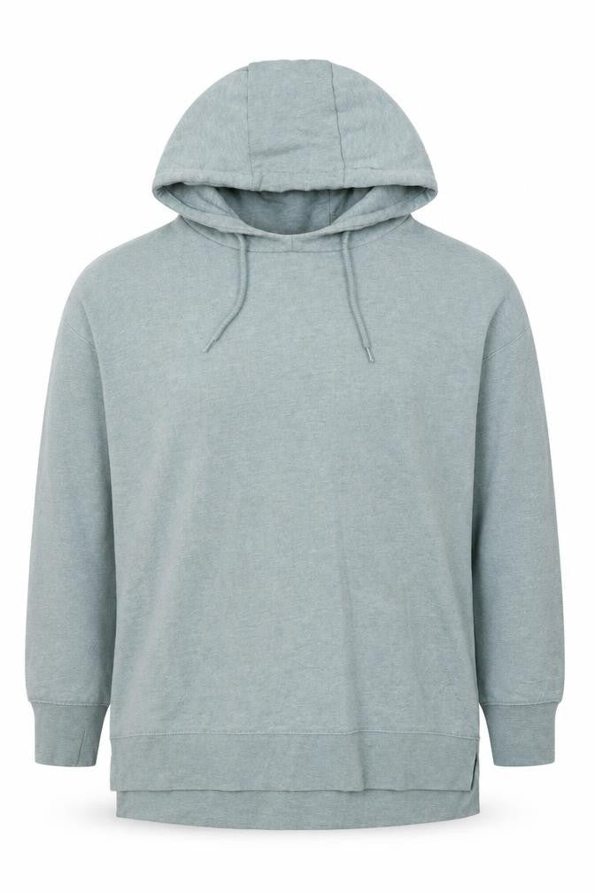 Front view of Dunnes women’s blue polyester pullover hoodie, size S, pullover