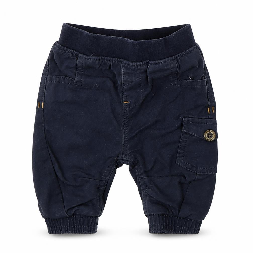 Front view of Next Baby Blue Cotton Cargo Trousers, size 0-3, Months Pullover