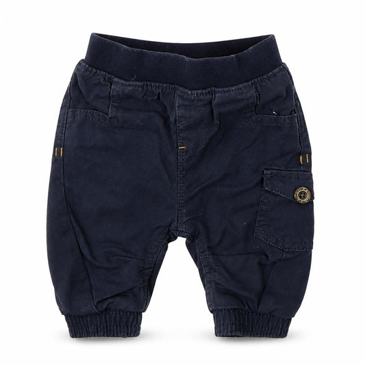 Front view of Next Baby Blue Cotton Cargo Trousers, size 0-3, Months Pullover