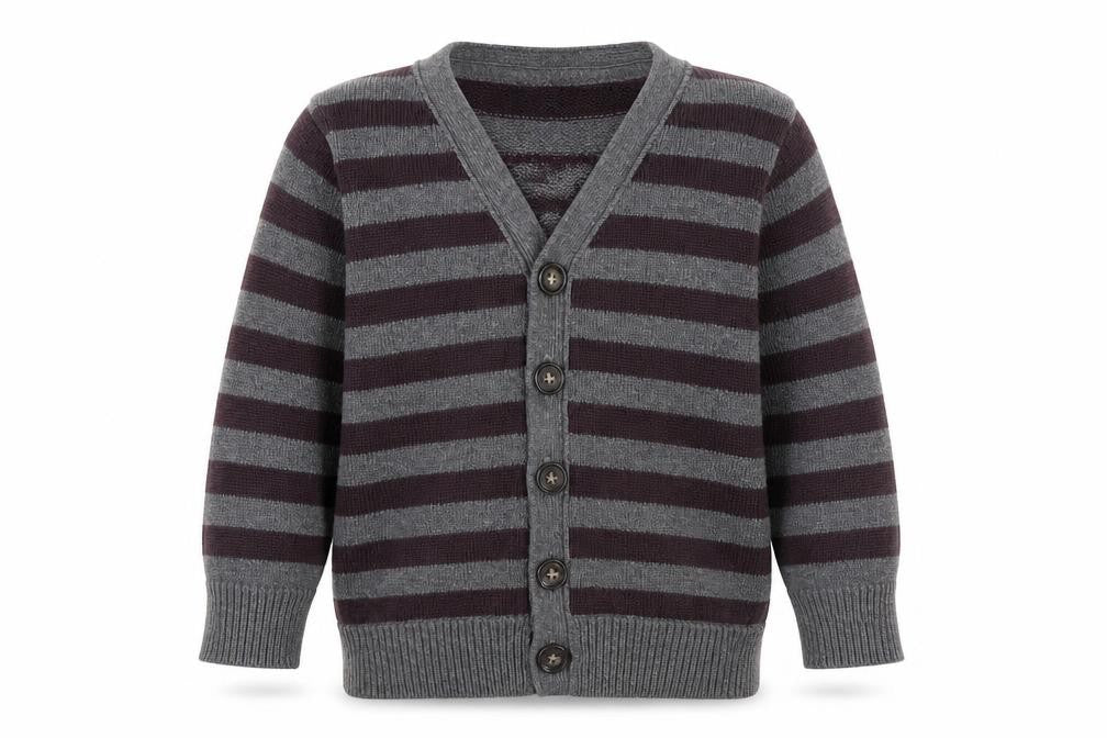 Gap Boys Grey V-Neck Striped Cotton Cardigan Jumper Size 2 Years  Button