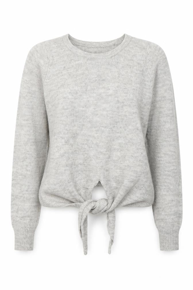 VILA Womens Grey Round Neck  Acrylic Pullover Jumper Size XS   - tie detail