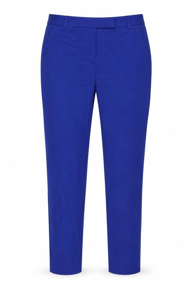Front view of Marks & Spencer women’s blue polyester trousers, size UK 6, 26-inch leg regular button