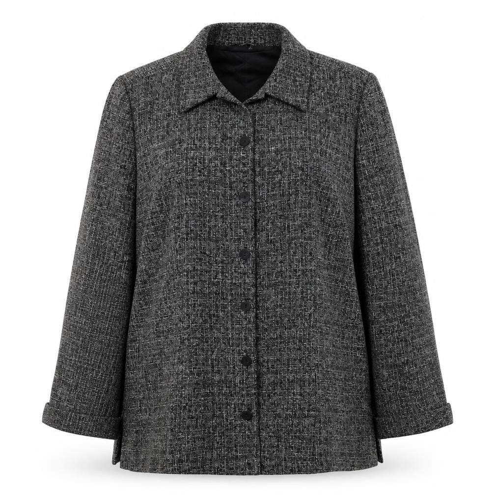 Front view of EWM women’s black jacket blazer, size UK 18, button