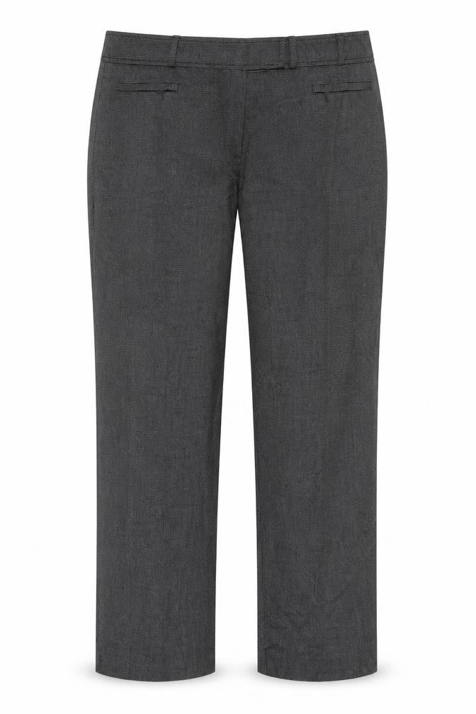Front view of Petite women’s black polyester trousers, size UK 36, in, 27-inch leg regular button
