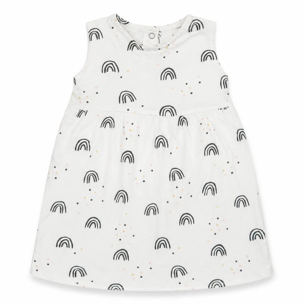 Goerge Girls White Geometric Cotton Fit & Flare  Size 9-12 Months  Round Neck Snap - Rainbow Print