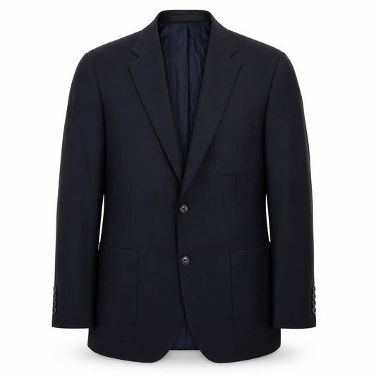 Front view of Marks & Spencer men’s blue polyester jacket blazer, size 40