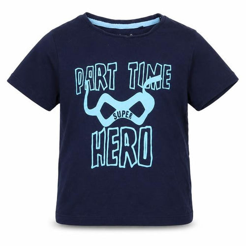 Hullabaloo Boys Blue  Cotton Basic T-Shirt Size 5-6 Years Crew Neck  - Part Time Superhero