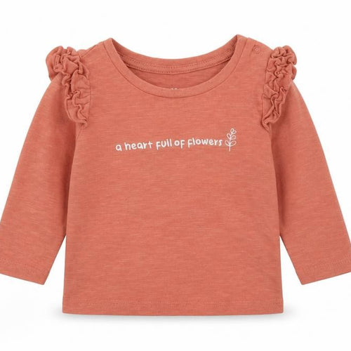 Priamrk Girls Pink  Cotton Basic T-Shirt Size 3-6 Months Round Neck Snap - 'Heart full of flowers'