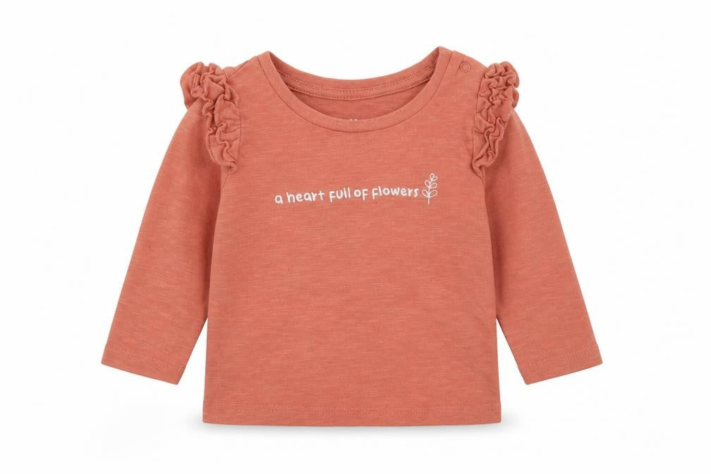 Priamrk Girls Pink  Cotton Basic T-Shirt Size 3-6 Months Round Neck Snap - 'Heart full of flowers'