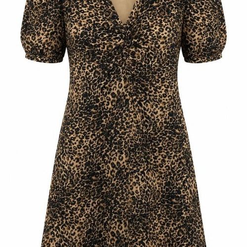NEXT Womens Brown Animal Print Viscose Fit & Flare  Size 8  V-Neck