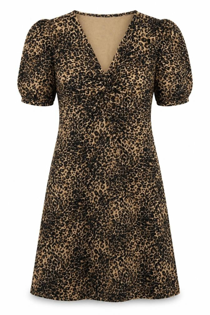 NEXT Womens Brown Animal Print Viscose Fit & Flare  Size 8  V-Neck