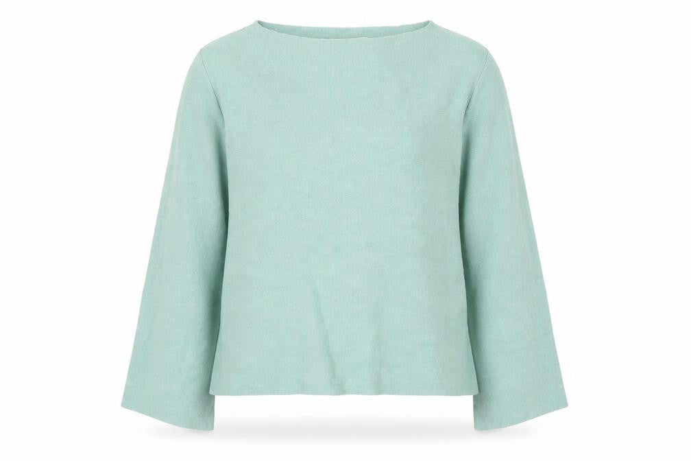 Front view of Oasis women’s green viscose basic t-shirt, size S, round neck
