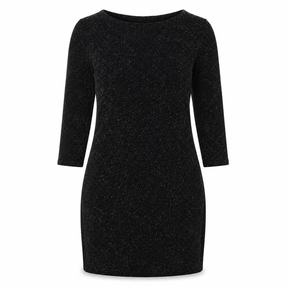 Front view of Wallis women’s black nylon sheath, size S, boat neck pullover