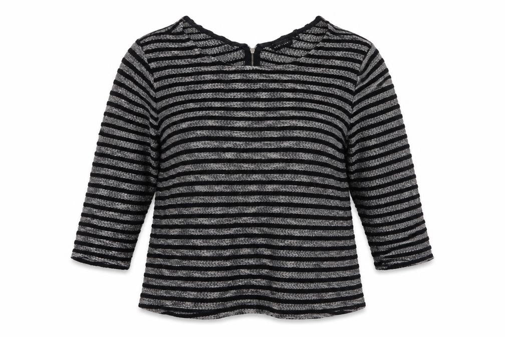 Front view of New Look women’s multicoloured v-neck striped polyester jumper, size UK 16