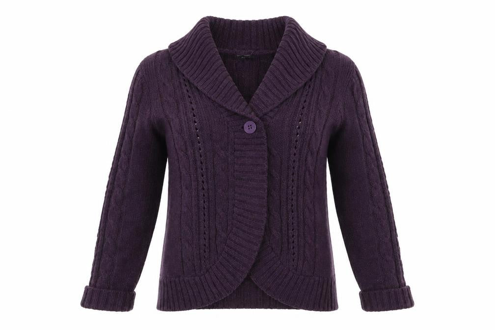 BM Womens Purple Collared  Acrylic Cardigan Jumper Size L
