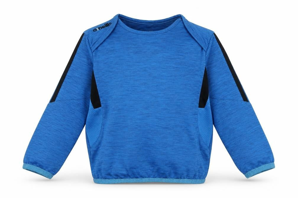 Front view of Oneill boys’ blue polyester pullover casual, size 18-24, months crew neck pullover