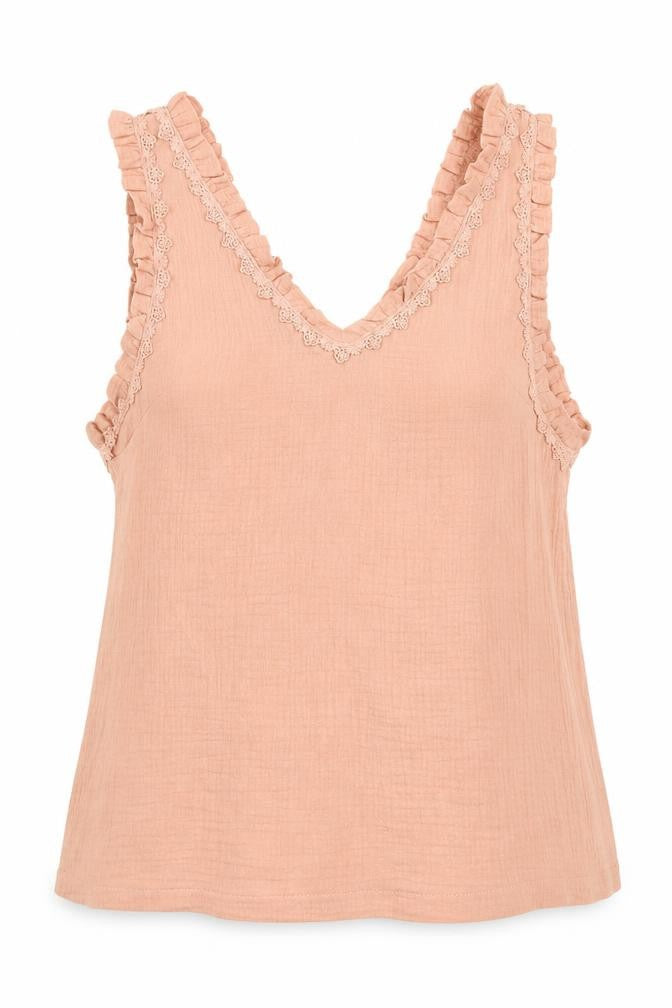 Front view of love & co women’s pink cotton basic tank, size S, v-neck - lettuce edging