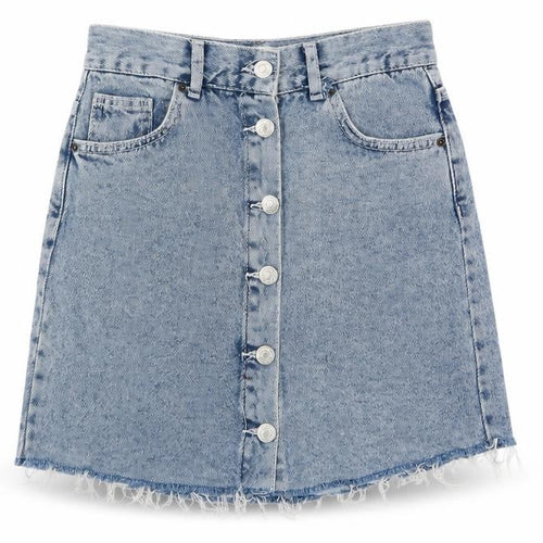 Pull&Bear Womens Blue  Cotton A-Line Skirt Size S   Button