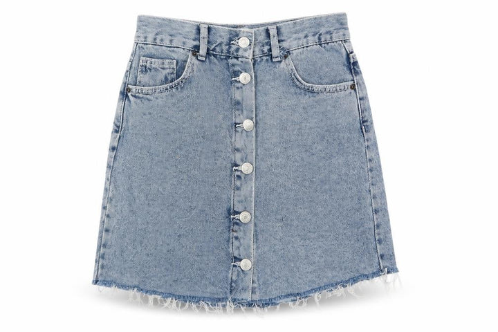 Pull&Bear Womens Blue Cotton A-Line Skirt Size S Button