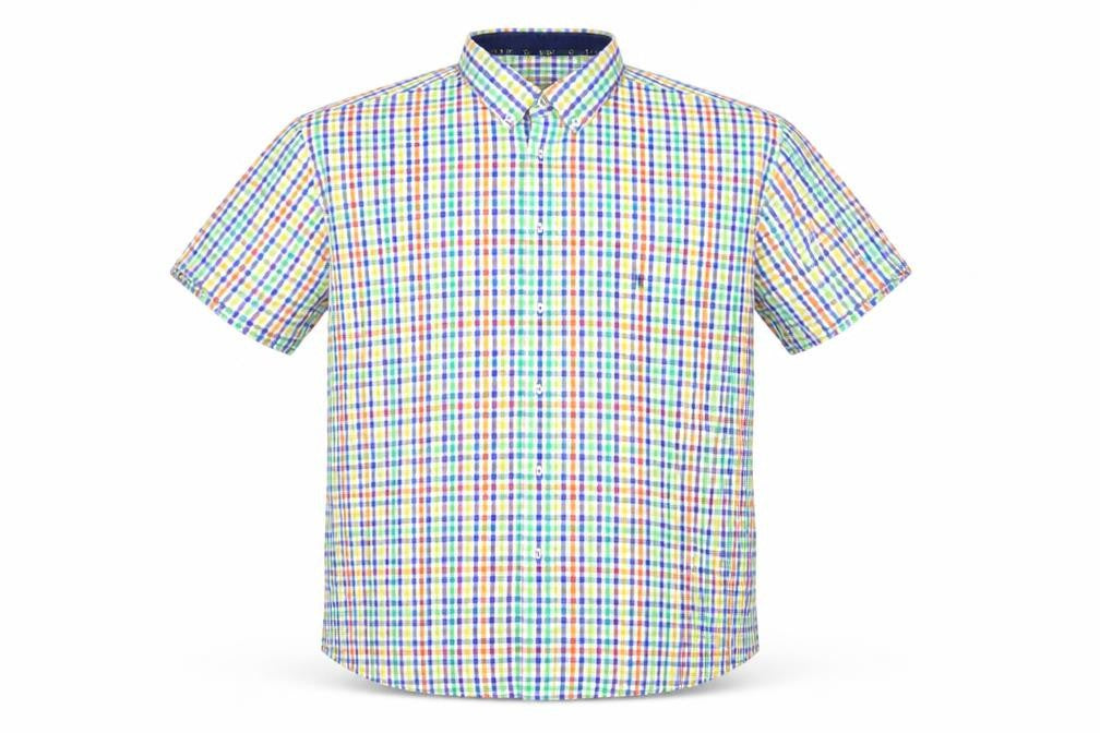 S&C Mens Multicoloured Plaid Cotton  Button-Up Size L Collared Button