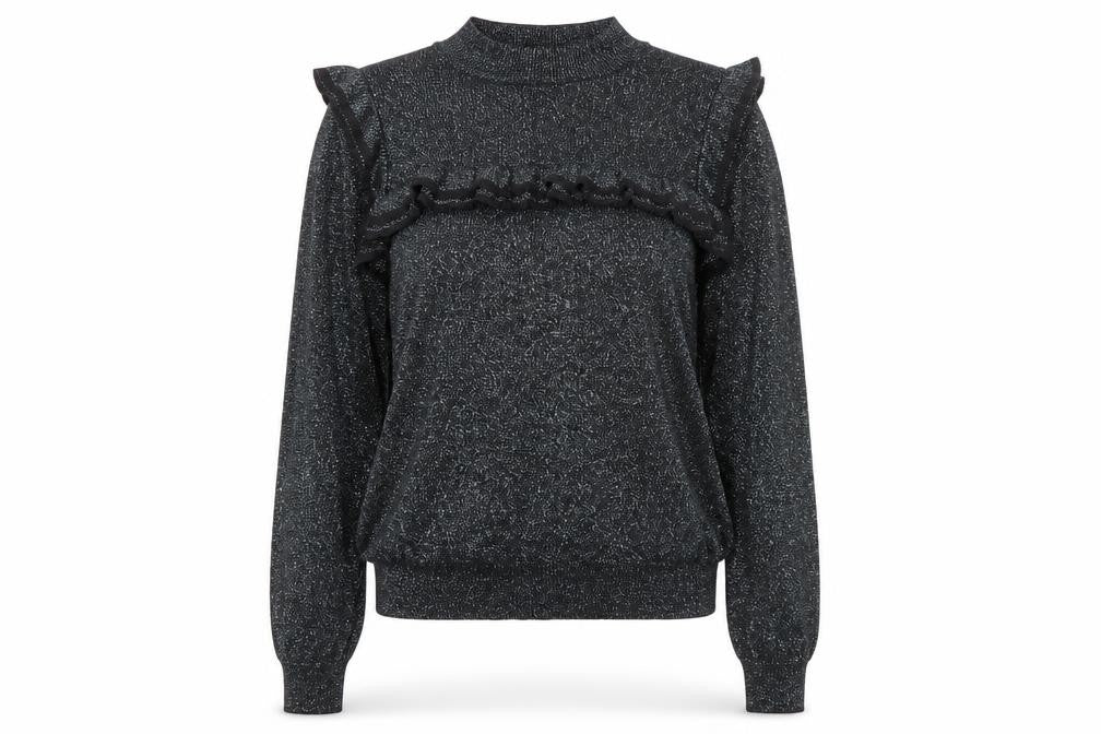Front view of Marks & Spencer women’s silver high neck viscose jumper, size UK 12, - sparkle