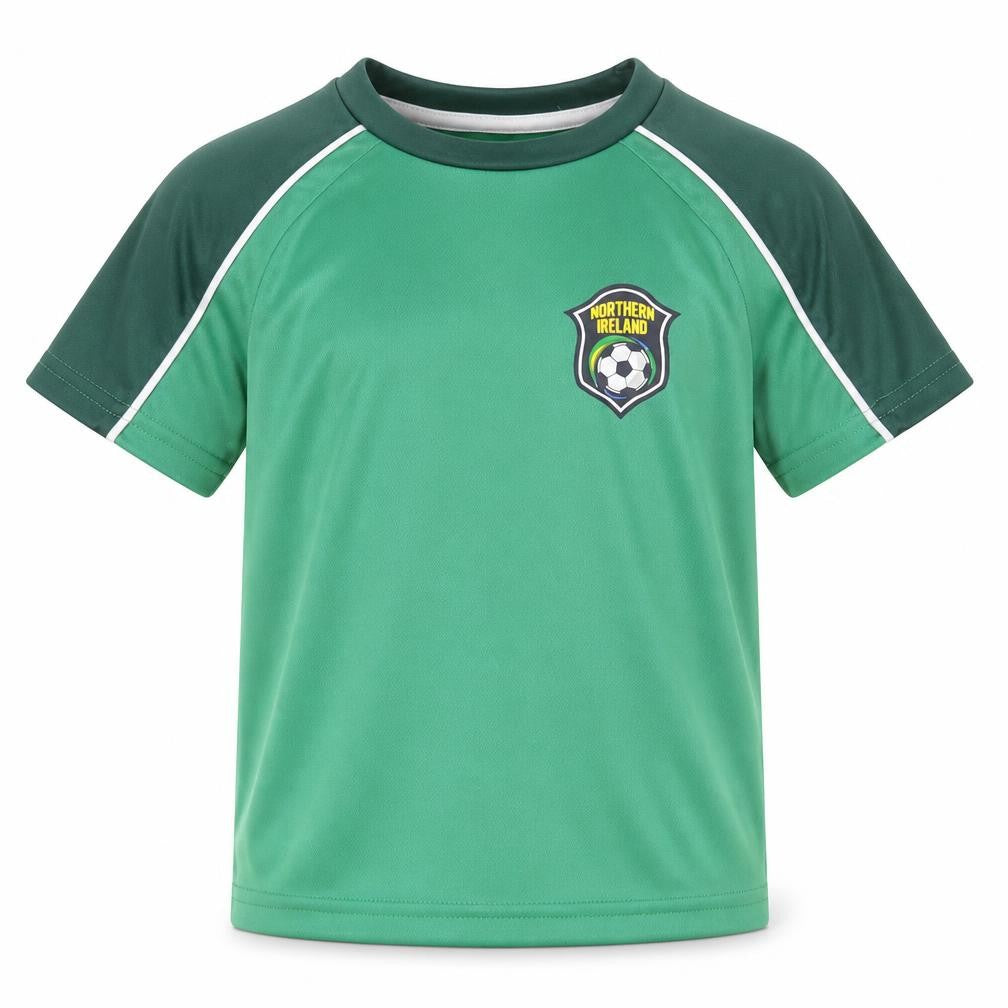 Front view of Dunnes boys’ green 100% polyester pullover polo, size 3-4, years crew neck pullover