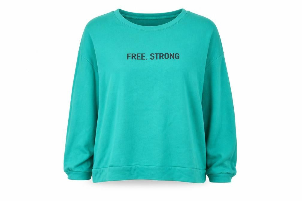 Front view of Cameo Rose women’s green cotton pullover sweatshirt, size L, pullover - free strong