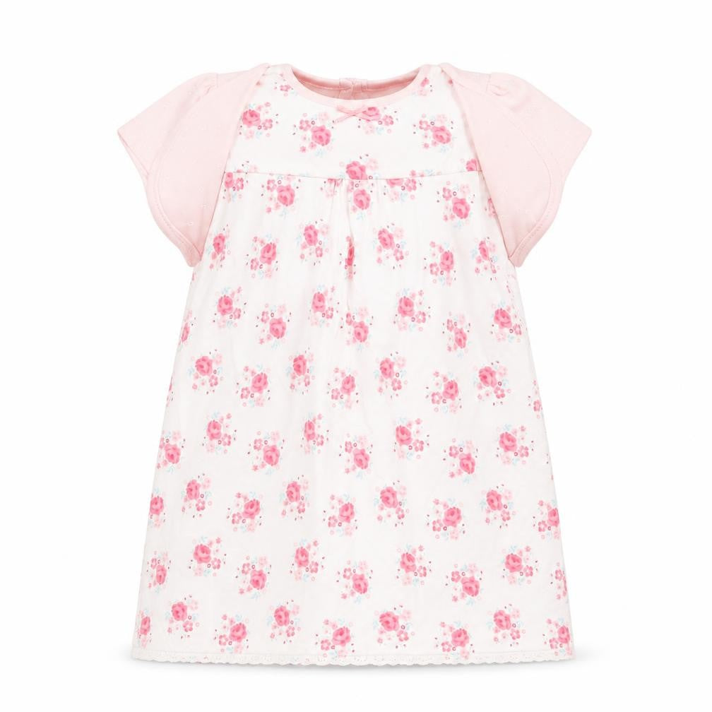 George Baby White Floral Cotton T-Shirt Dress  Size 18-24 Months  Crew Neck Button
