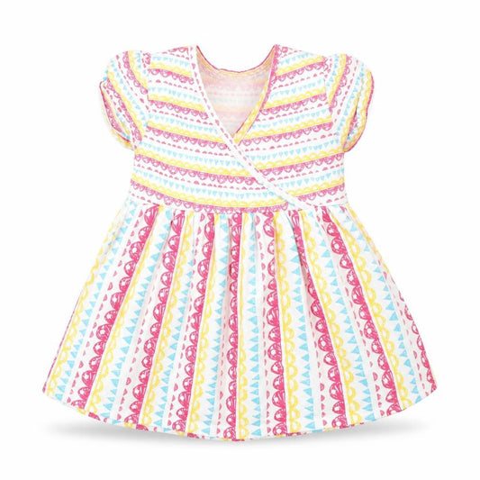 Front view of Tu Baby White Geometric Cotton T-Shirt Dress, size 18-24, Months V-Neck Pullover