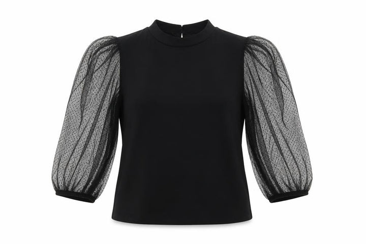 Mango Womens Black Polyester Basic Blouse Size M Mock Neck