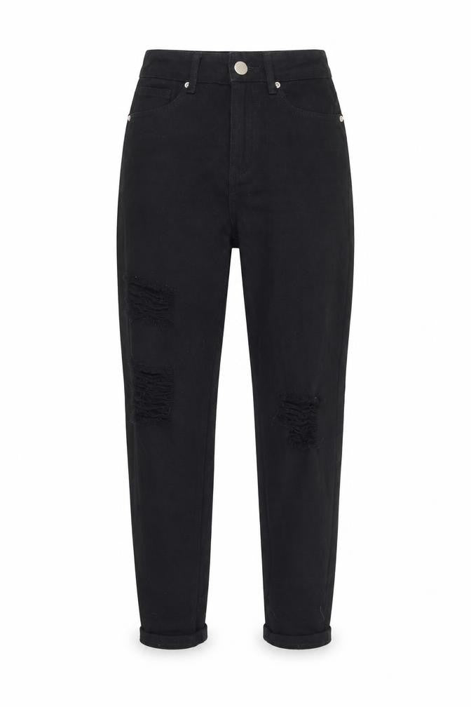 Boohoo Womens Black  Cotton Mom Jeans Size 6 L28 in Regular Button