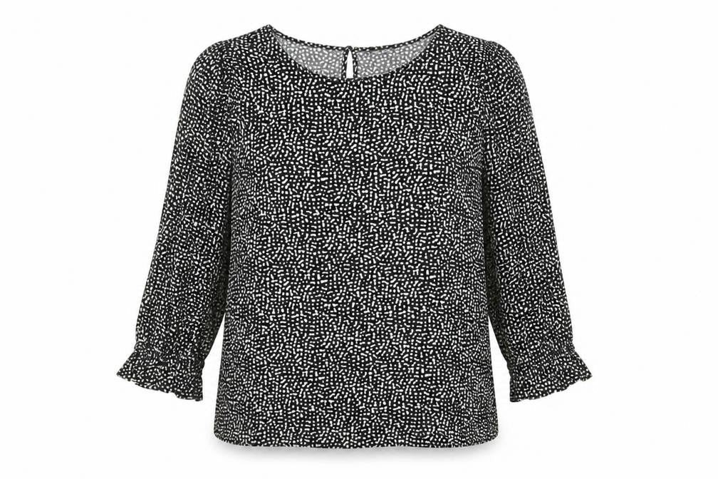 F&F Womens Black Animal Print Viscose Basic Blouse Size 12 Boat Neck