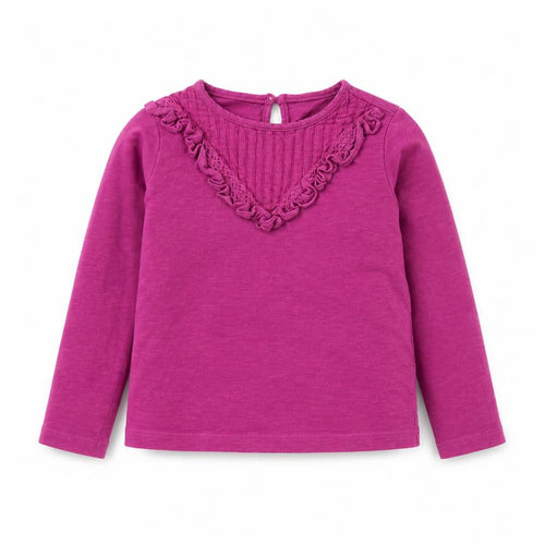 Dunnes Stores Girls Pink  Cotton Basic T-Shirt Size 5-6 Years Round Neck Button