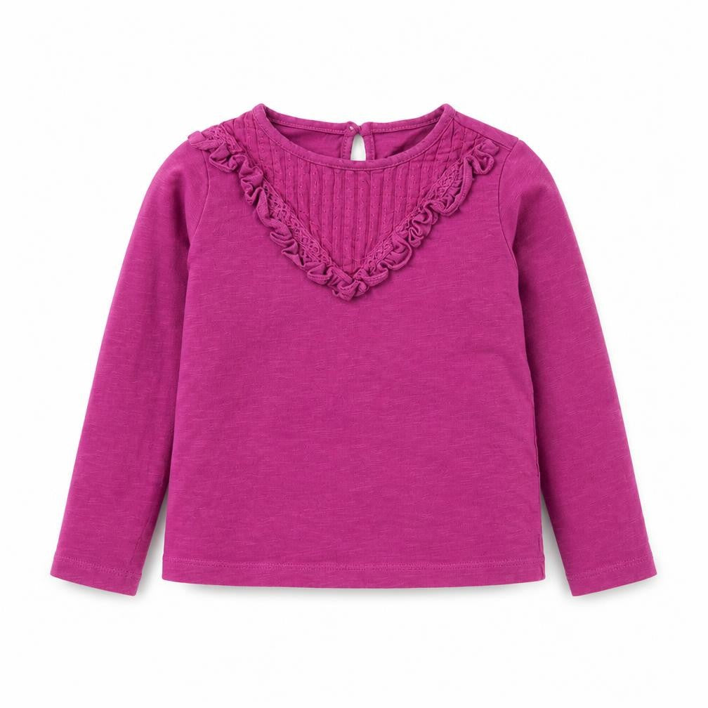 Dunnes Stores Girls Pink  Cotton Basic T-Shirt Size 5-6 Years Round Neck Button
