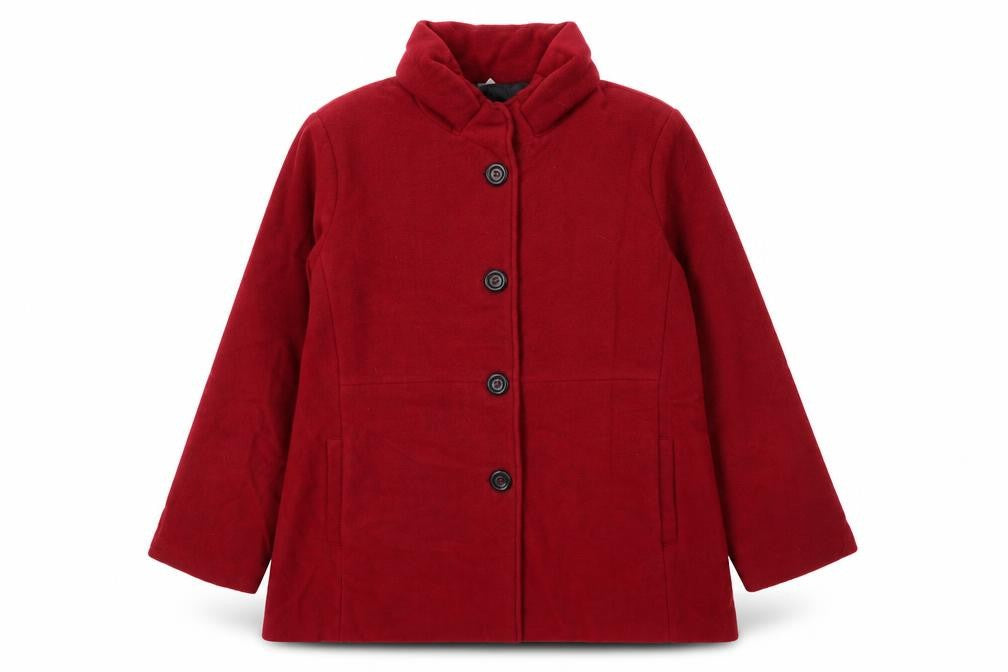 Front view of Gabriella Vincenza women’s red jacket, size UK 16, button