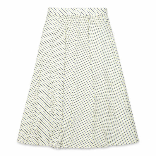 Front view of Only women’s yellow striped polyester pleated skirt, size XL
