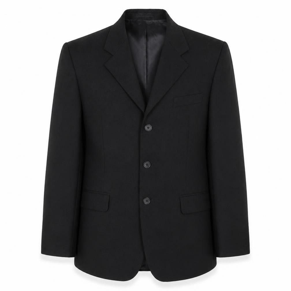 Front view of Park Avenue men’s black polyester jacket blazer, size 42