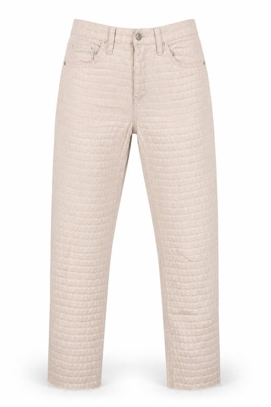 Front view of Topshop women’s ivory cotton mom jeans, size UK 26, 32-inch leg slim zip
