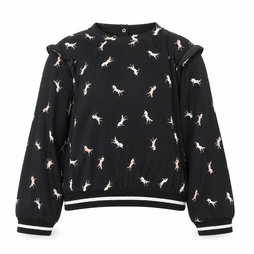 Japna Girls Black  100% Polyester Pullover Blouse Size 12 Years Round Neck Snap - Horse