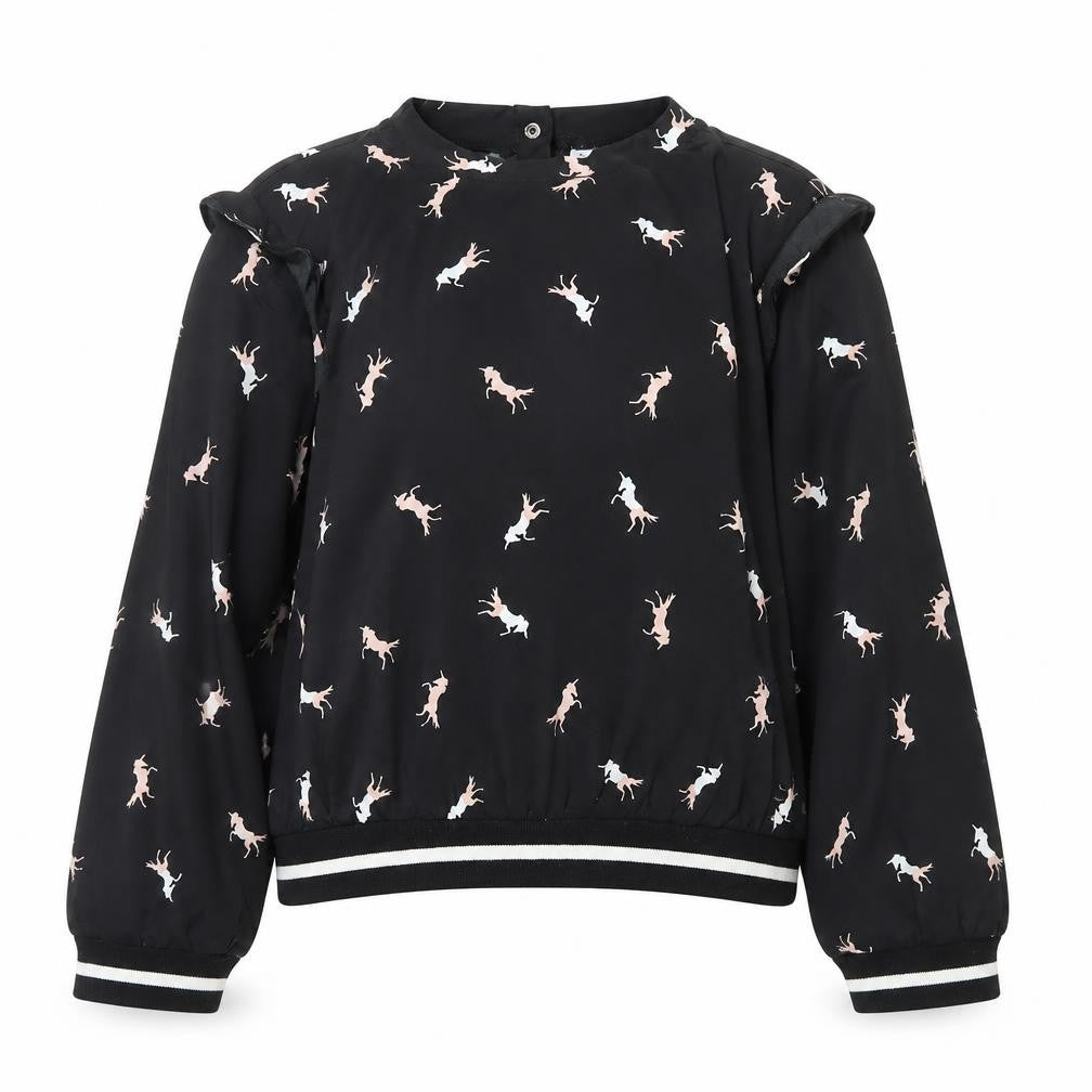 Japna Girls Black  100% Polyester Pullover Blouse Size 12 Years Round Neck Snap - Horse