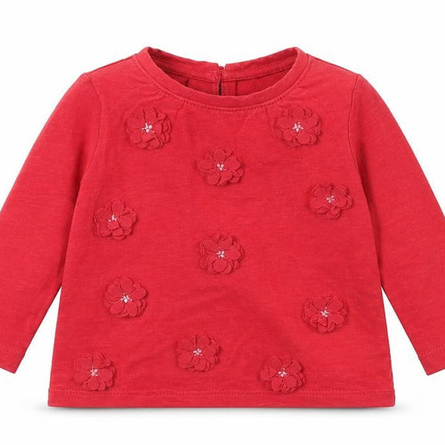 NEXT Baby Red  100% Cotton Pullover T-Shirt Size 6-9 Months Round Neck Button - Flowers