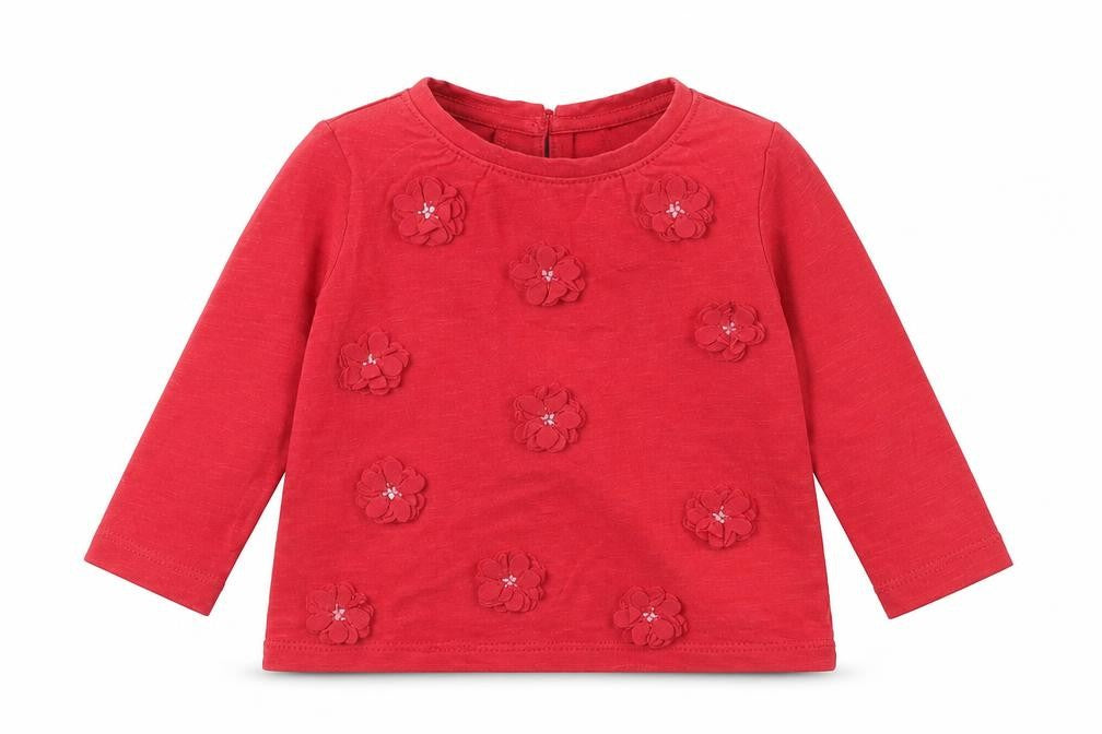 NEXT Baby Red  100% Cotton Pullover T-Shirt Size 6-9 Months Round Neck Button - Flowers