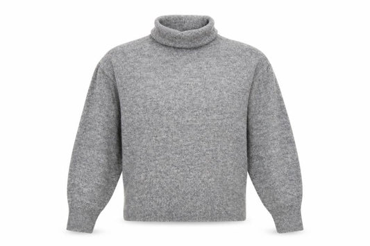 Front view of H&M women’s grey roll neck acrylic jumper, size XS