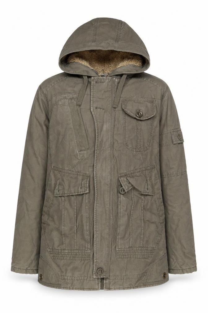 Front view of George women’s green parka coat, size S, zip