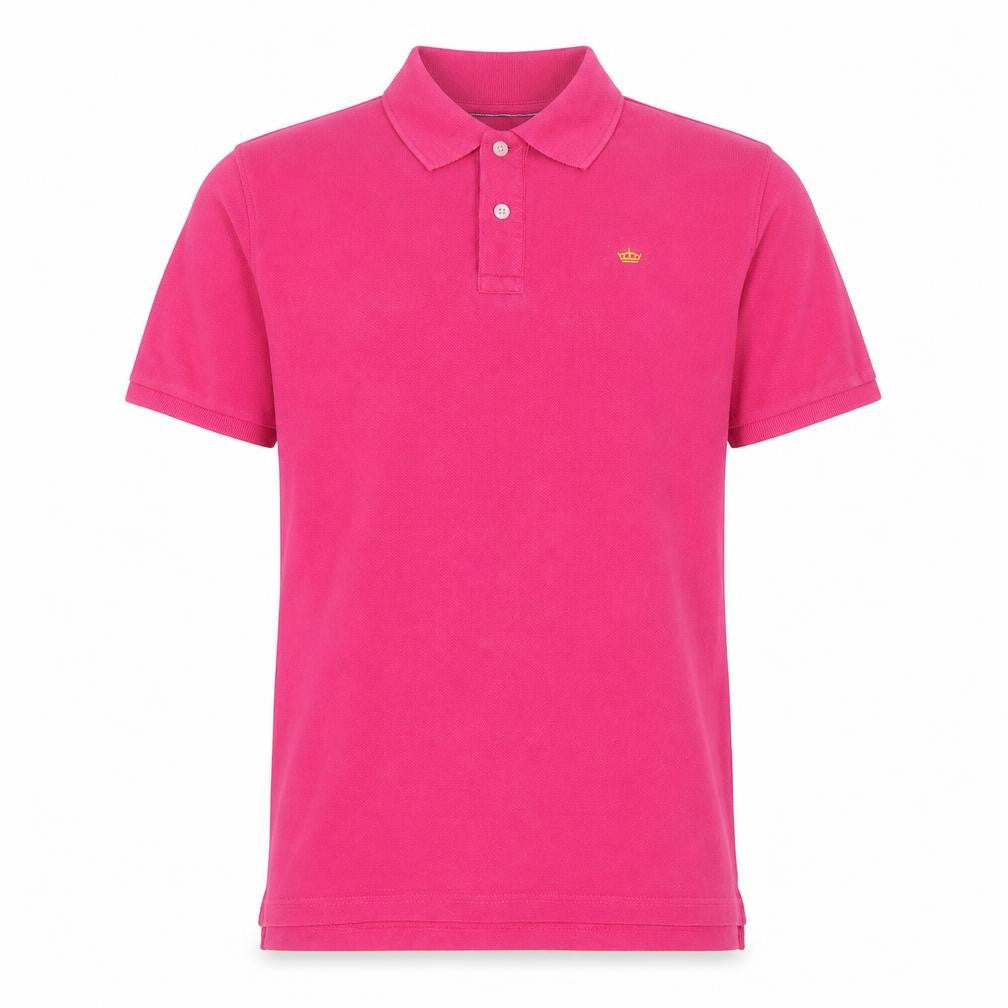 Front view of Industrialize men’s pink cotton polo, size M, collared button