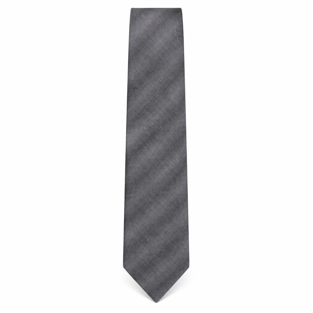 Front view of Autograph men’s grey striped silk pointed tie one size