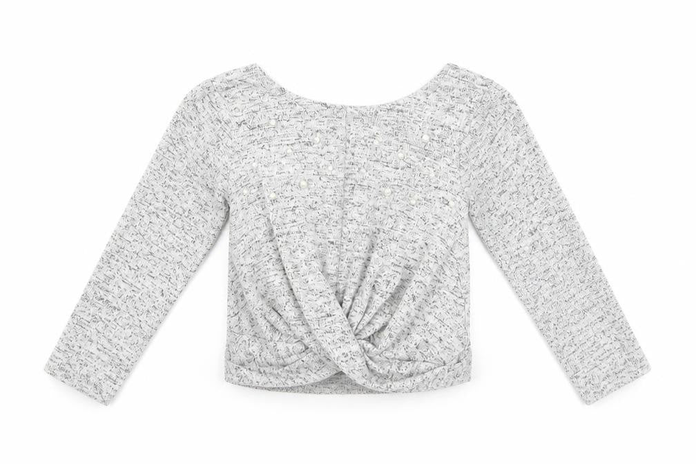 Front view of Next girls’ grey boat neck viscose jumper, size 3, years pullover